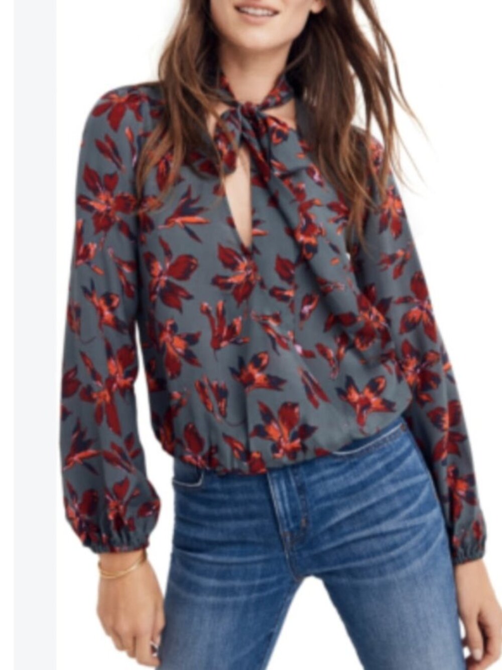 Madewell Silk Tie-neck Wrap Top in Winter Orchid Feminine Moody Work Women's XS - Picture 4 of 11